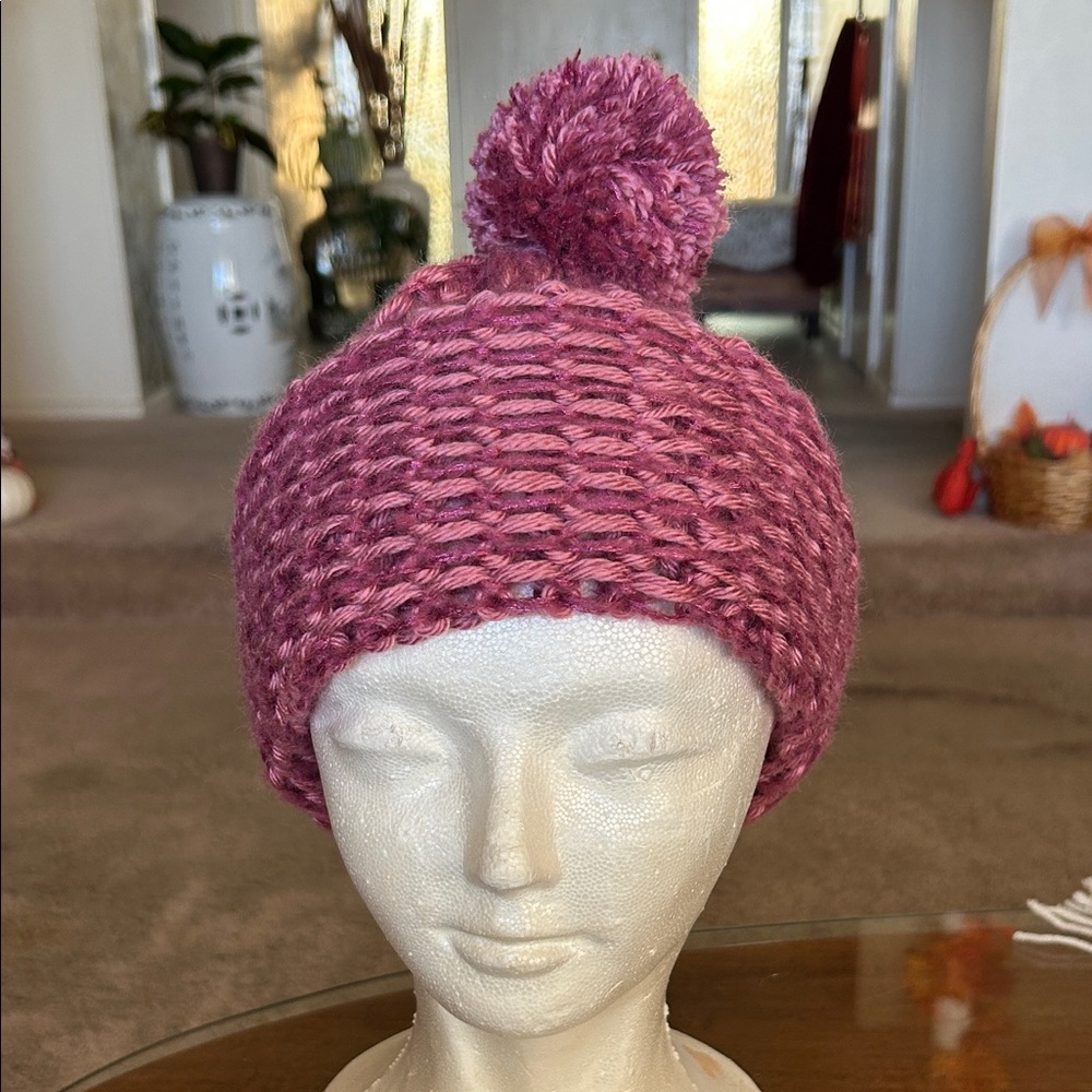 Cozy Pink Knit Beanie with Pom-Pom